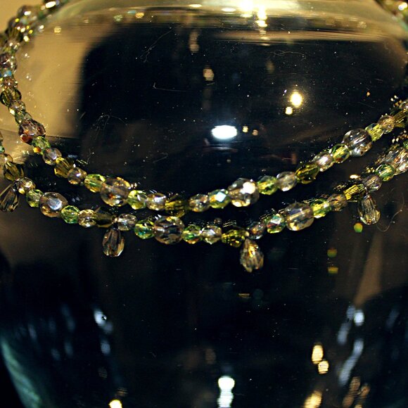 Spring Green Crystal Bling Double Strand Tsunami  Necklace - Picture 3 of 5